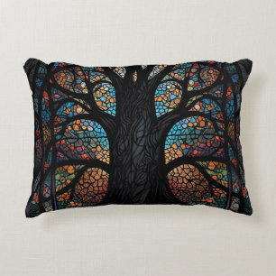 Tree Of Life Stained Glass Mosaic Art Accent Pillow