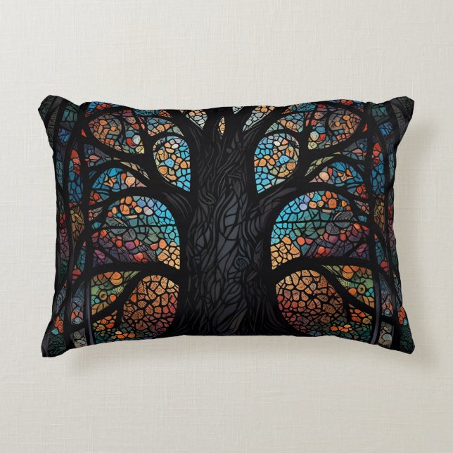 Tree Of Life Stained Glass Mosaic Art  Accent Pillow (Front)