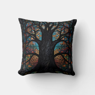 Tree Of Life Stained Glass Mosaic Art Throw Pillow