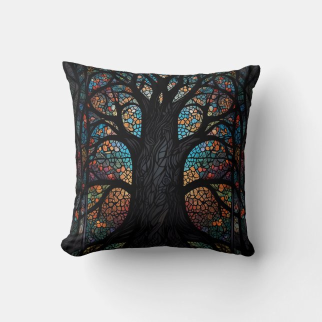 Tree Of Life Stained Glass Mosaic Art  Throw Pillow (Front)
