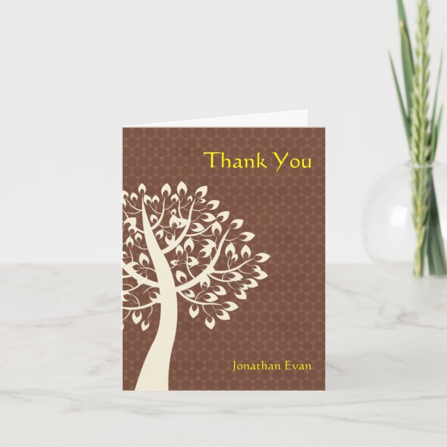 Tree of Life Star of David Pattern Bar-Bat Mitzvah Thank You Card (Front)