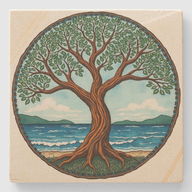 Tree of Life  Stone Coaster (Front)