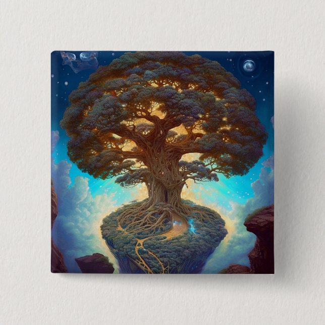 Tree Of Life Surreal Nature Art 2 Inch Square Button (Front)
