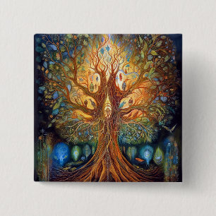 Tree Of Life Surreal Nature Art 2 Inch Square Button