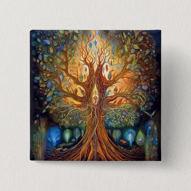 Tree Of Life Surreal Nature Art 2 Inch Square Button (Front)