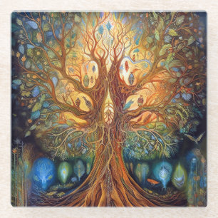 Tree Of Life Surreal Nature Art Glass Coaster