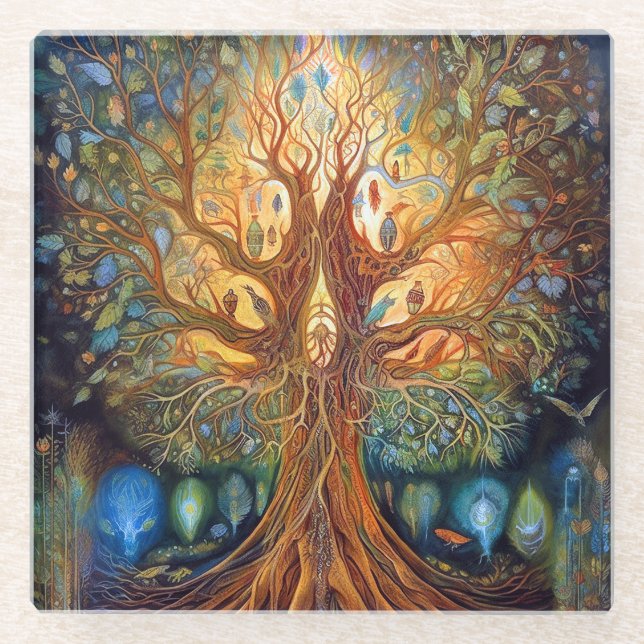 Tree Of Life Surreal Nature Art Glass Coaster (Front)