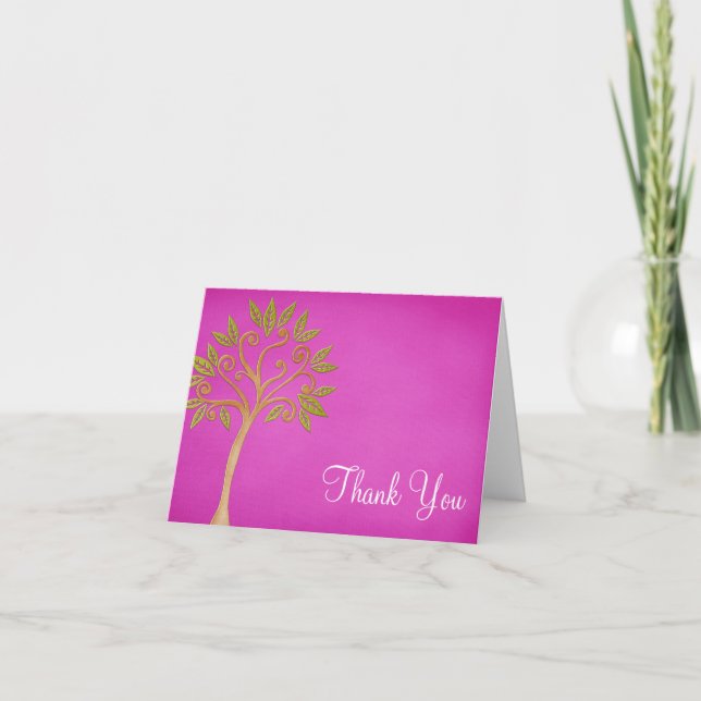 Tree of Life Swirls Pink Thank You Card (Front)