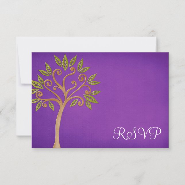 Tree of Life Swirls Purple Bat Mitzvah RSVP Card (Front)