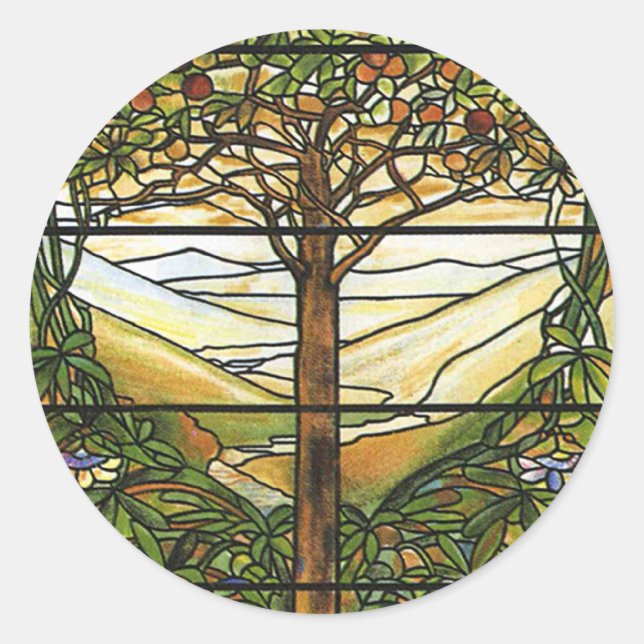 Tree of Life/Tiffany Stained Glass Window Classic Round Sticker (Front)