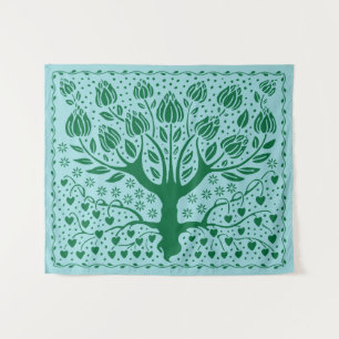 Tree of Life Vintage Boho Nouveau with Hearts Tapestry