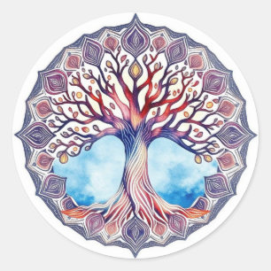 Tree of Life Watercolor  Classic Round Sticker