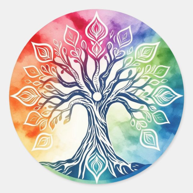 Tree of Life Watercolor  Classic Round Sticker (Front)