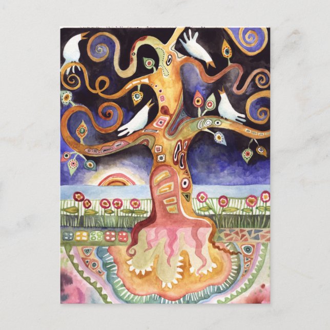 TREE OF LIFE Watercolor Doves Postcard (Front)