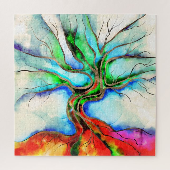 Tree of life - watercolor, ink and gold jigsaw puzzle (Vertical)