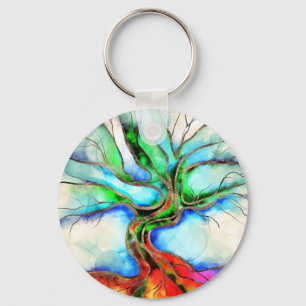 Tree of life - watercolor, ink and gold keychain