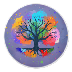 Tree of life - watercolor ink ceramic knob