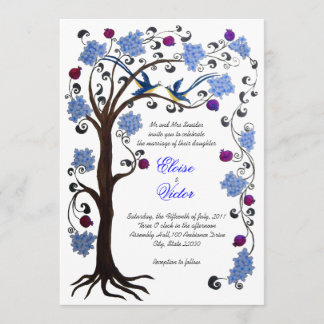 Tree of Life wedding invitation (v) blue/white
