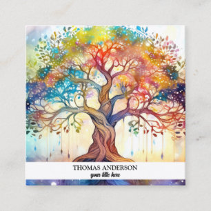 Tree of Life Wellness Life Coach Colorful Leaves  Square Business Card