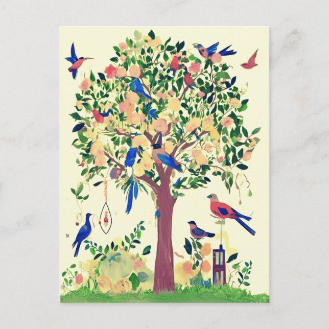 Tree of Life with Birds and Flowers Postcard (Front)