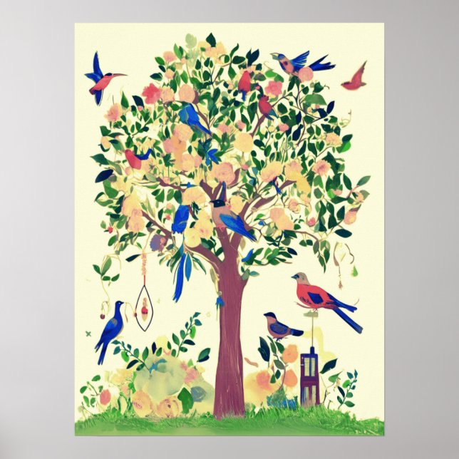 Tree of Life with Birds and Flowers Poster (Front)
