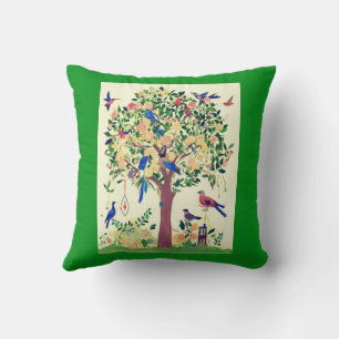 Tree of Life with Birds and Flowers Throw Pillow