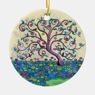 Tree of life with birds ceramic ornament