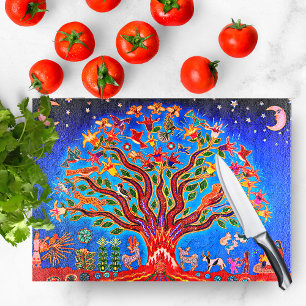 Tree Of Life With Birds & Flowers In The Night Sky Cutting Board