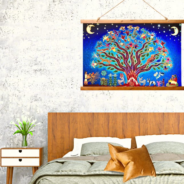 Tree Of Life With Birds & Flowers In The Night Sky Hanging Tapestry (Creator Uploaded)