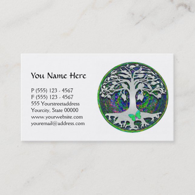 Tree of Life with Butterfly by Amelia Carrie Business Card (Front)