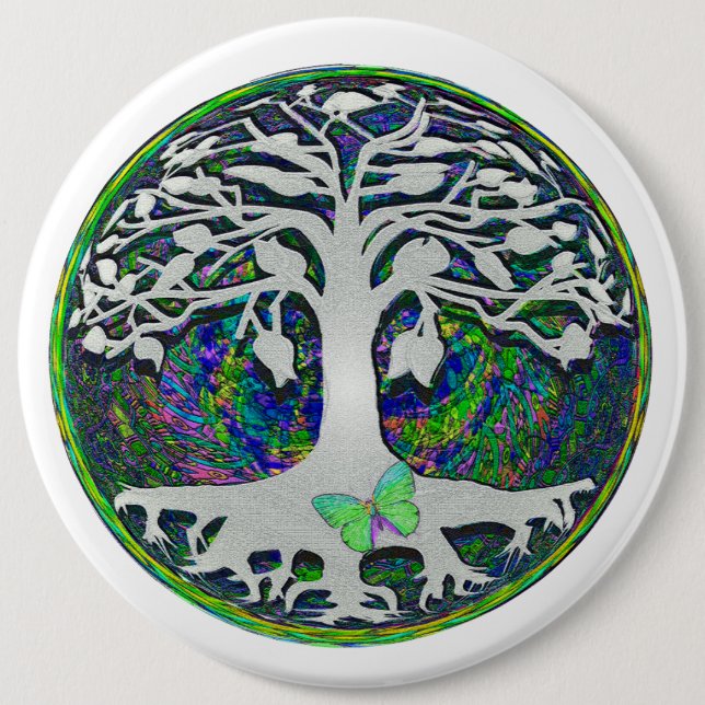 Tree of Life with Butterfly in Circle 6 Inch Round Button (Front)
