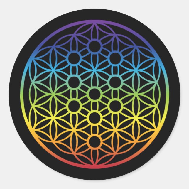 Tree of Life with Flower of Life - Rainbow Version Classic Round Sticker (Front)