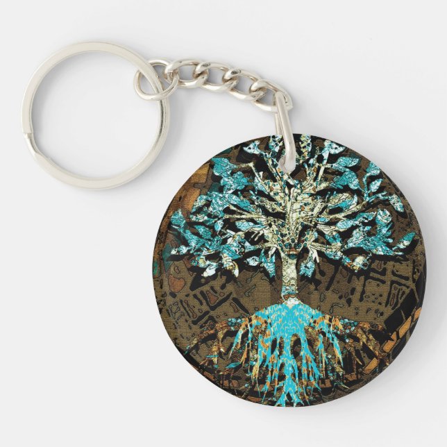 Tree of Life with Green and Blue Colours Keychain (Front)