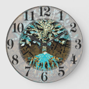 Tree of Life with Green and Blue Colours Large Clock