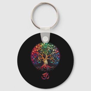 Tree Of Life With Om Symbol Yoga  Keychain