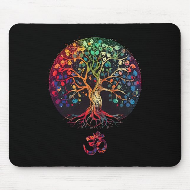 Tree Of Life With Om Symbol Yoga  Mouse Pad (Front)