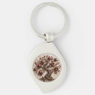 Tree of Life with Pomegranates 3D Relief Art Keychain