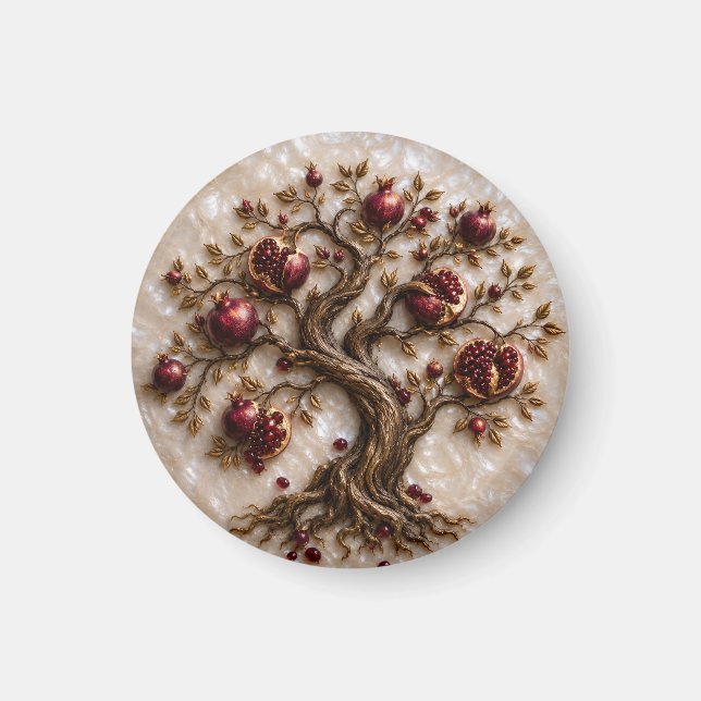 Tree of Life with Pomegranates | 3D Relief Art Magnet (Front)