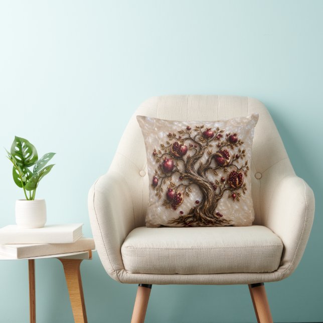 Tree of Life with Pomegranates | 3D Relief Art Throw Pillow (Chair)
