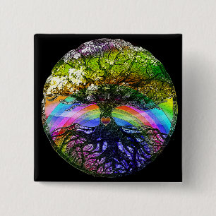 Tree of Life with Rainbow Heart 2 Inch Square Button