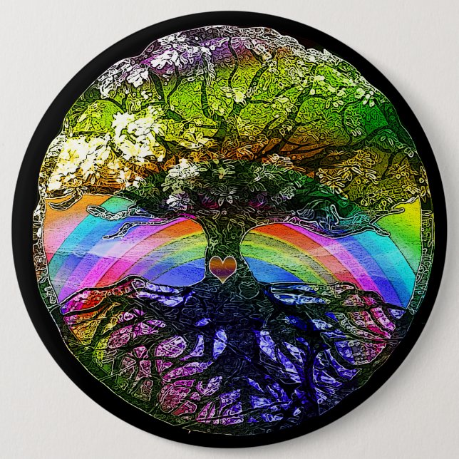 Tree of Life with Rainbow Heart 6 Inch Round Button (Front)