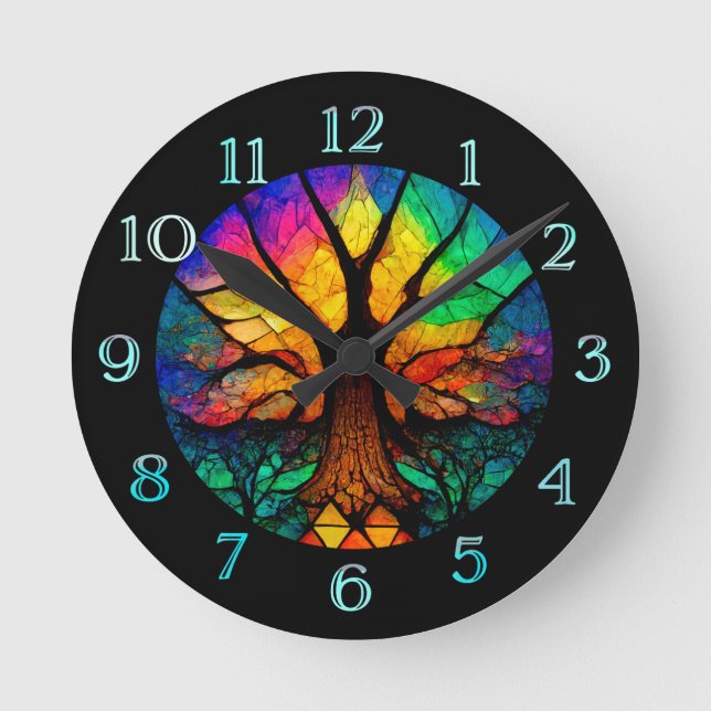 Tree of Life with Rainbow Round Clock (Front)