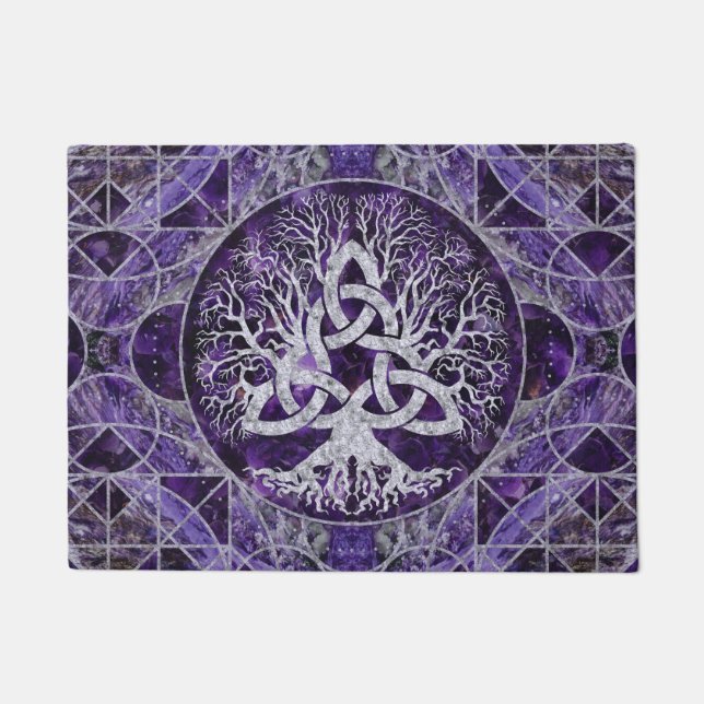 Tree of life with Triquetra Amethyst and silver Doormat (Front)