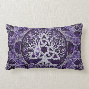 Tree of life with Triquetra Amethyst and silver Lumbar Pillow