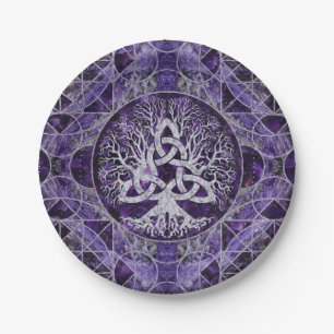 Tree of life with Triquetra Amethyst and silver Paper Plate