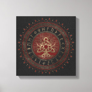 Tree of life with Triquetra Black Red Leather Canvas Print