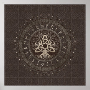 Tree of life with Triquetra Brown Leather and gold Poster