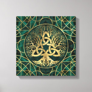 Tree of life with Triquetra Malachite and Gold Canvas Print