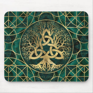 Tree of life with Triquetra Malachite and Gold Mouse Pad