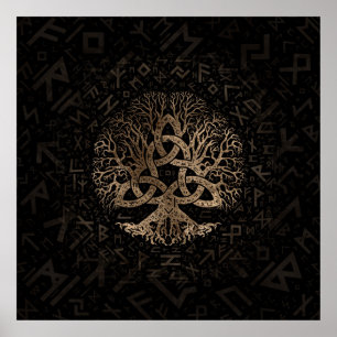 Tree of life with Triquetra on Futhark pattern Poster
